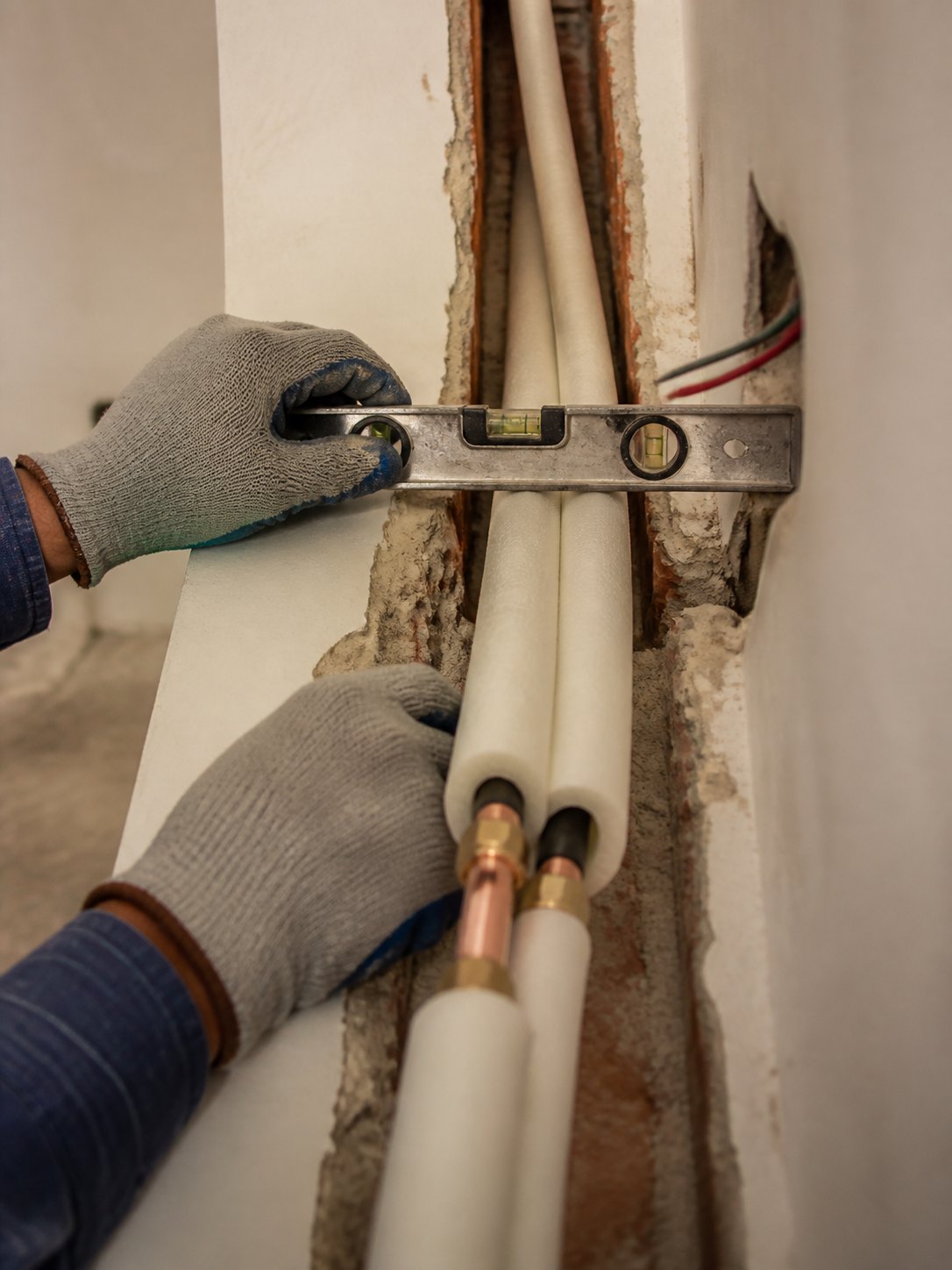Representative image of insulated AC copper piping installation
